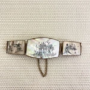 Vintage 40-s Hand Painted Mother of Pearl Asia Bracelet